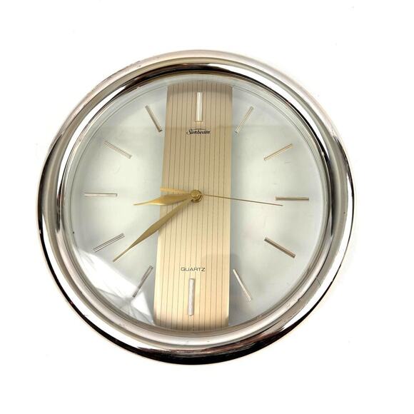VTG Sunbeam Quartz Battery Movement Clear Gold Wall Clock Tested 1990s - Picture 1 of 9